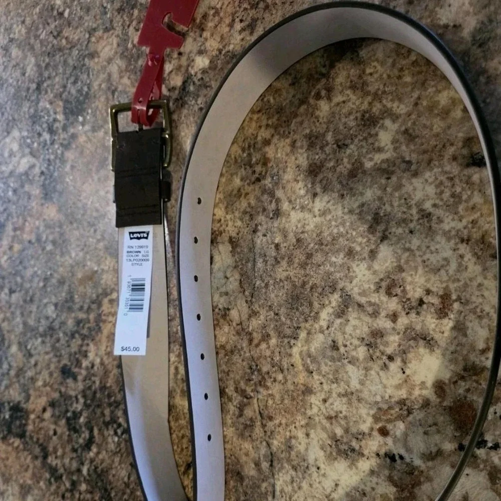 Levi Brown leather belt men's gold buckle